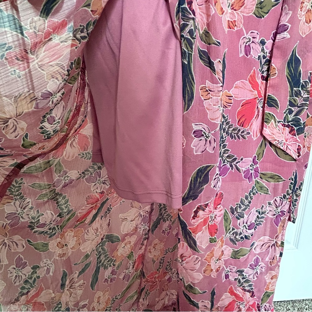 Floral Faux Wrap Maxi Dress Flutter Sleeve Boho Romantic Soft Pink Extra Small - Picture 11 of 16